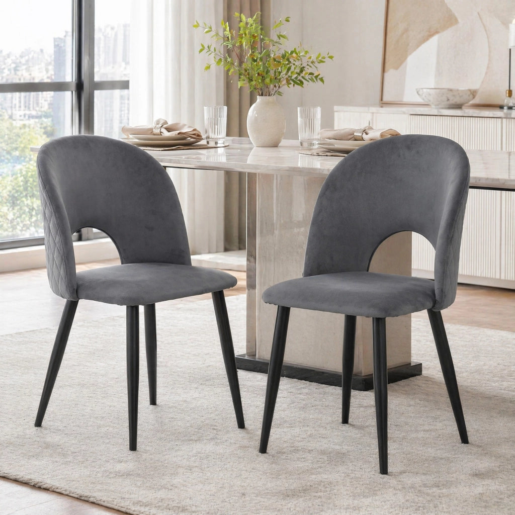 SEDIA Poltrona imbottita con schienale 47x44x84 cm Velluto Grigio Set da 2 pezzi