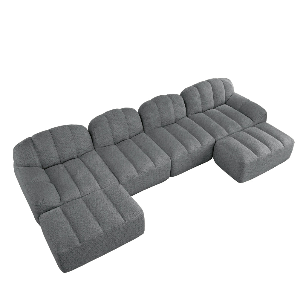 Divano Modulare U 4 Posti con 2 Ottoman ¨C MINIMAL ¨C Tessuto Grigio Morbido