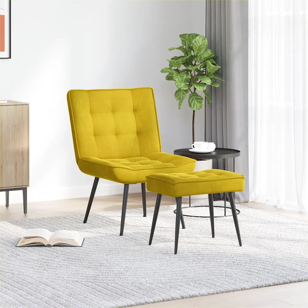 Divano Sedia-Poltrona Relax con Poggiapiedi Giallo in Velluto 225356