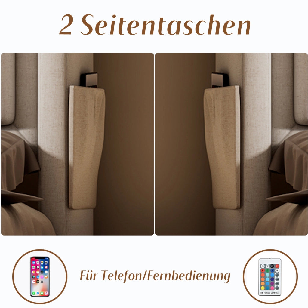 Letto singolo contenitore 90 × 200 cm con LED; USB e Type-C; cotone-lino beige