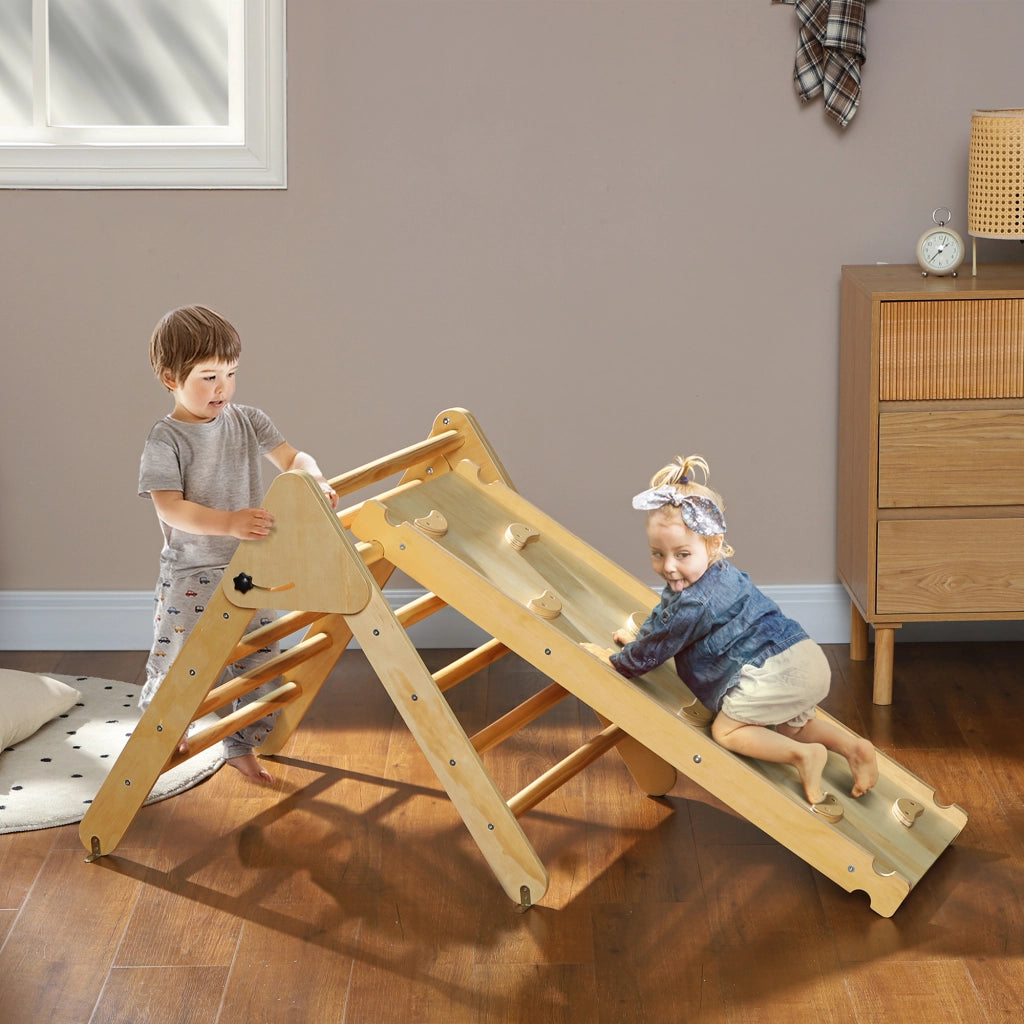 Triangolo rampicante 3 in 1 in legno naturale con scivolo per bambini 18-48 mesi ¨C Xylo ¨C 50 kg