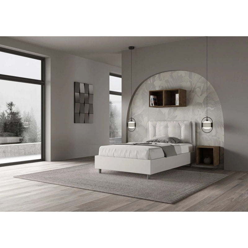 Letto imbottito Piazza e mezzo 120x200 cm Large - Bianco,Similpelle,Senza rete