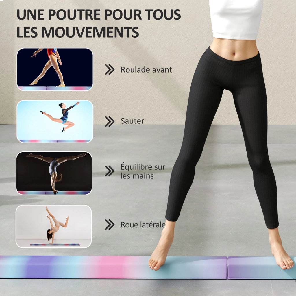 Poutre Gymnastique Pliable 236 cm en Tissu Oxford Multicolore