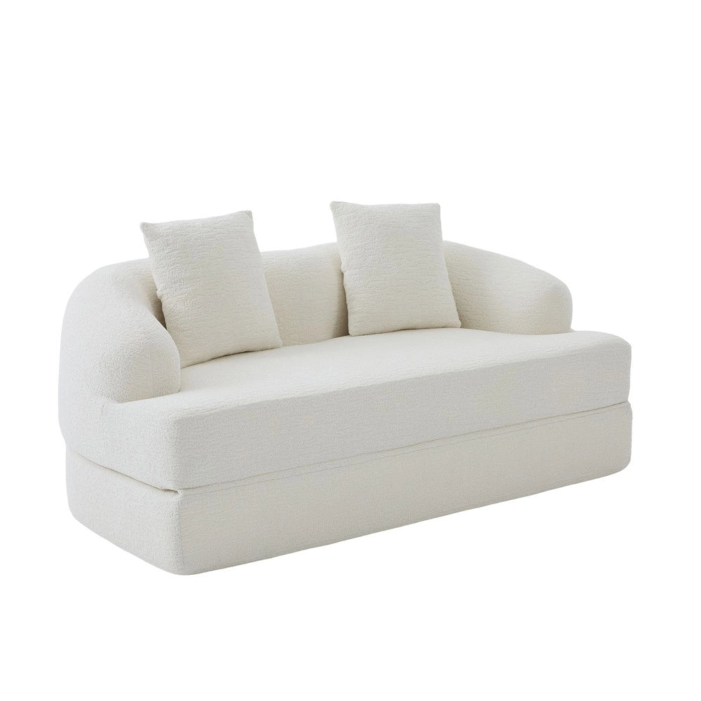 Divano letto ¨C Minimal ¨C 2 posti, beige, tessuto chenille, con cuscini