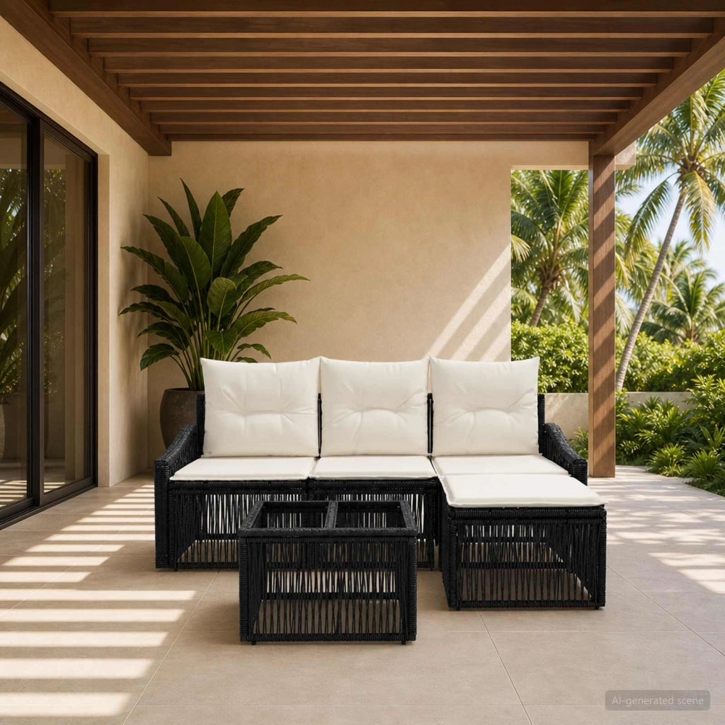 Set Divano da Giardino 5 pz Nero polyrattan 3435988