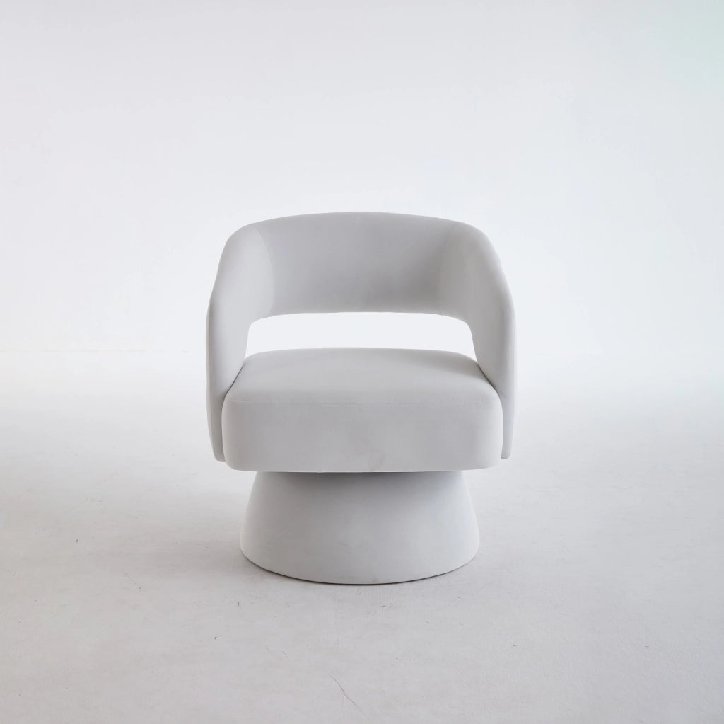 Poltrona girevole moderna in chenille beige con base compatta