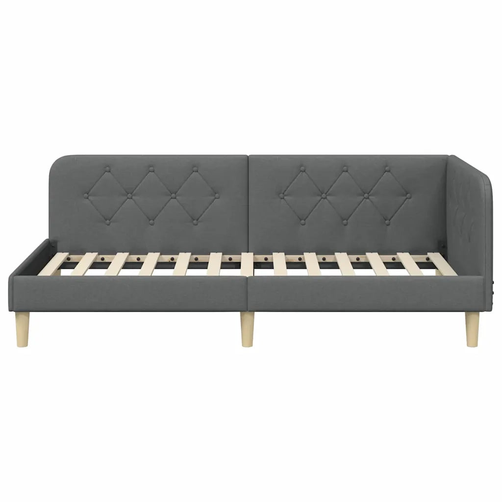 Cornice del letto ad angolo Grigio scuro 90 x 190 cm Tessuto
