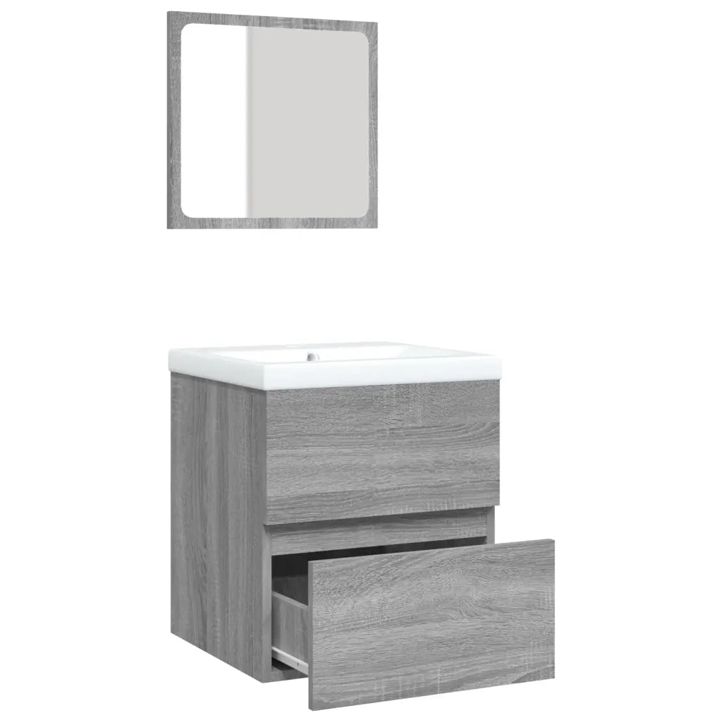 Mobile da Bagno con Lavabo | Armadio Lavabo e Specchio Grigio Sonoma