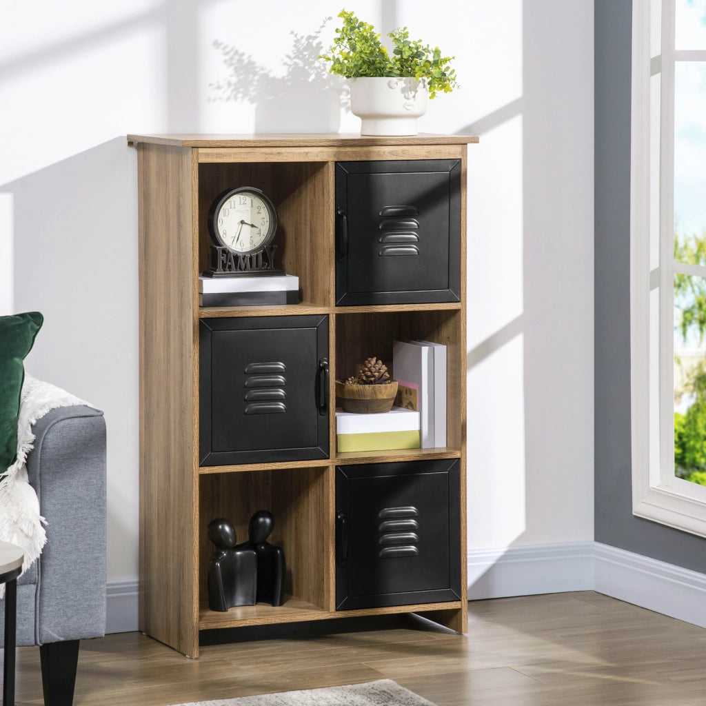Libreria industriale 3 ripiani 3 ante ¨C Xylo ¨C legno e metallo nero