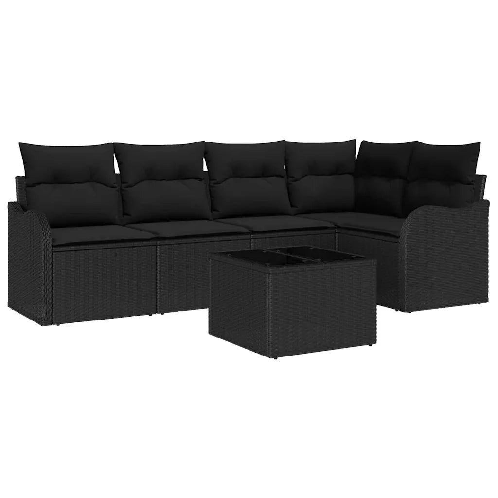 Set Divano da Giardino con archiviazione 6 pcs Nero polyrattan