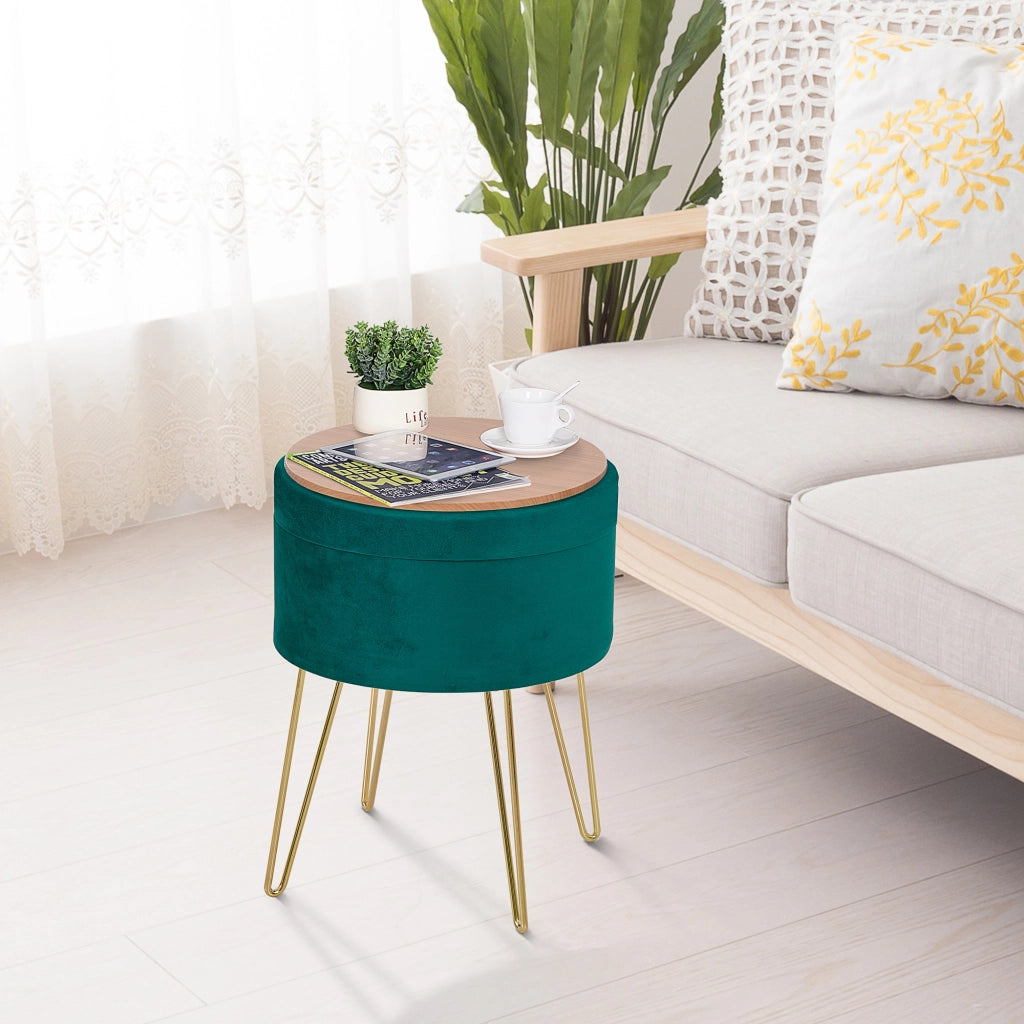 Pouf Contenitore ¨C Minimal ¨C Verde Velluto Legno