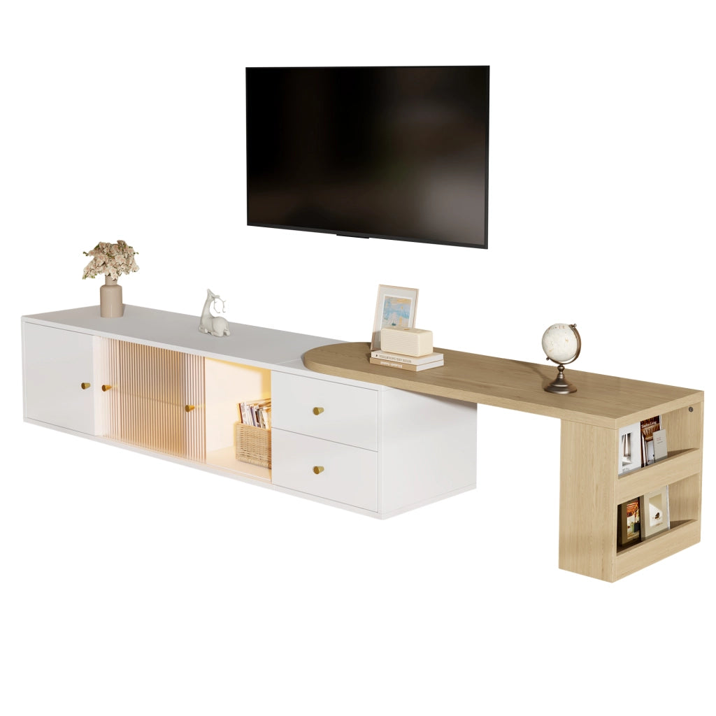 Mobile TV allungabile bianco e naturale 175 cm