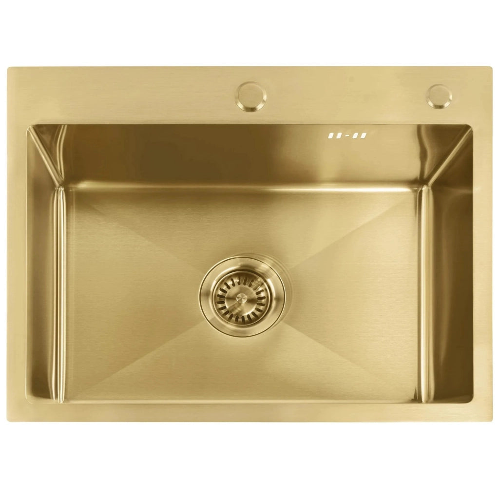 Lavello In Acciaio Con Set Di Accessori 3 Pz. Rea Liam Brush Gold Accessori beige