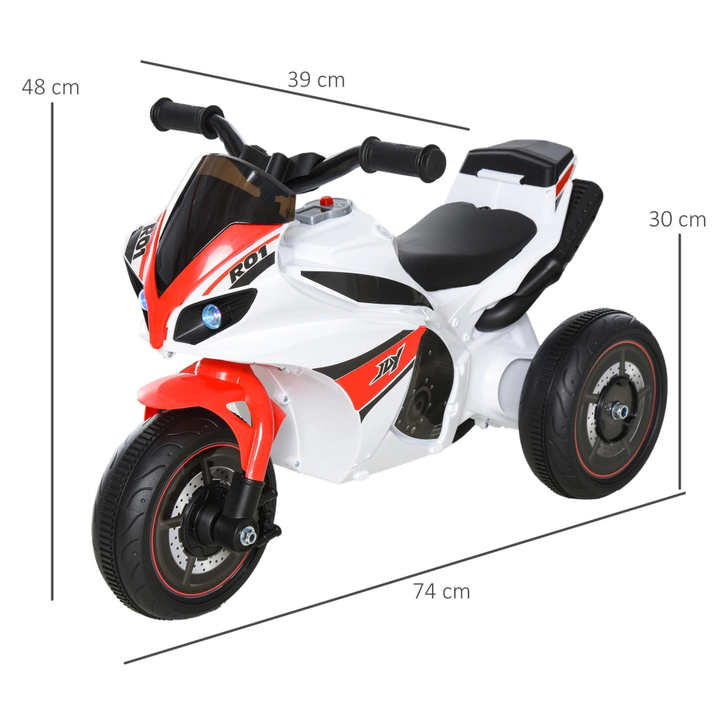 Moto Giocattolo a 3 Ruote per Bambini 18-36 Mesi, Motocicletta Cavalcabile Stile Polizia con Musica e Fari Senza Pedali in PP e Metallo Bianco e Rosso