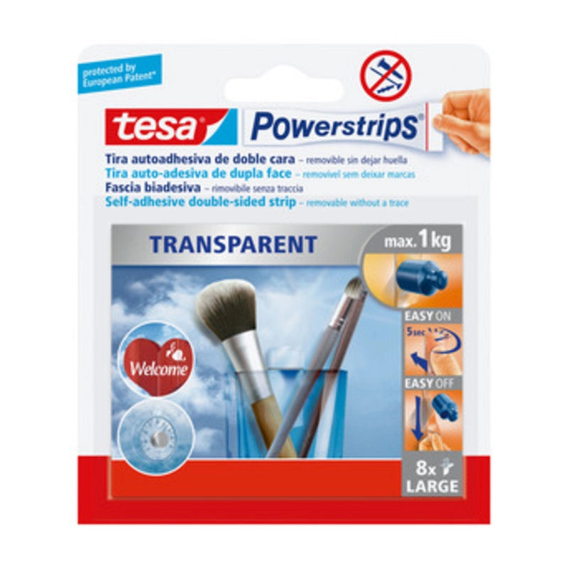 TESA POWERSTRIPS 8 STRISCE ADESIVE TRASPARENTI