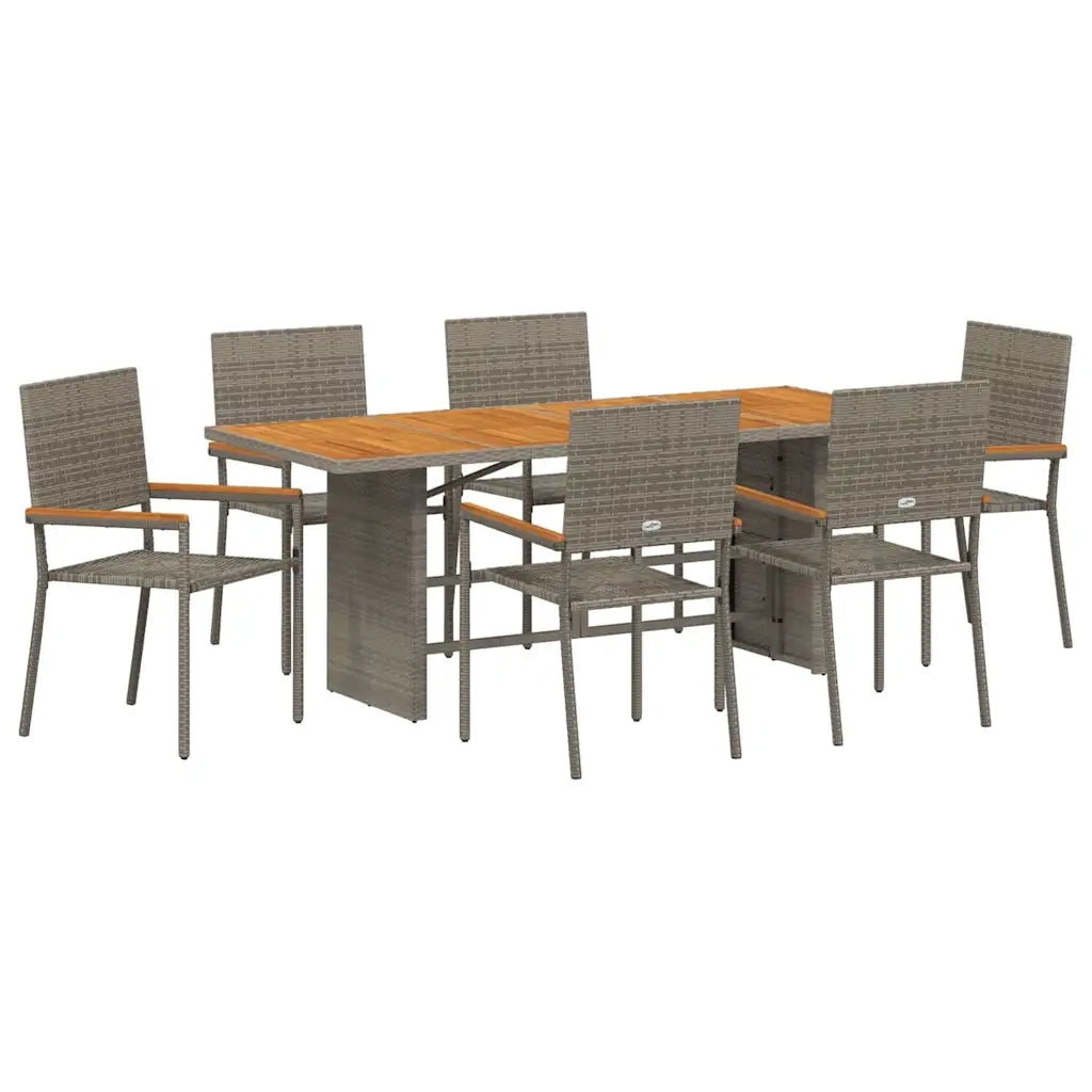 Set da Pranzo per Giardino 7 pcs Grigio polyrattan