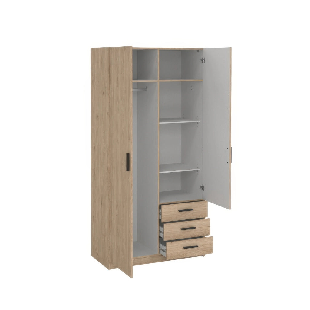 Armadio in Kit 98 x 50 x h 200 cm Quercia a 2 Ante e 3 Cassetti con 4 Ripiani Interni