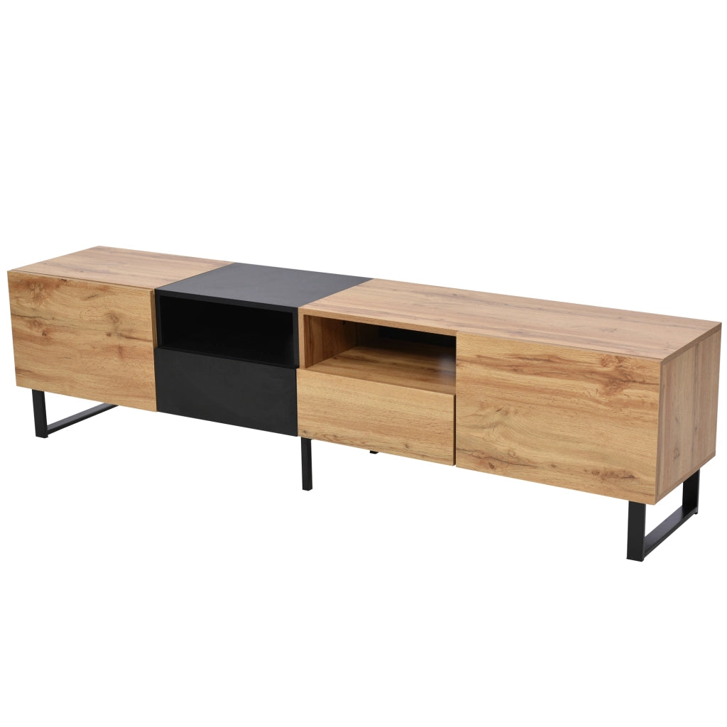 Mobile porta TV moderno nero e legno 190 cm