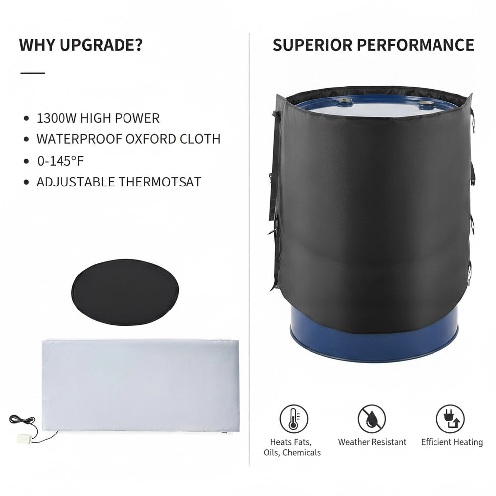 208L Barrel Heater 1300W -17.78-62.78°C Adjustable Independent Thermostat