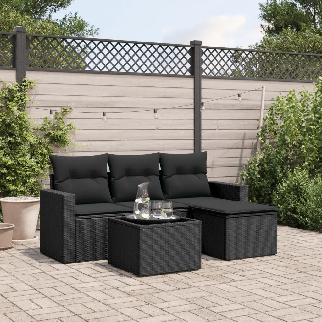 Set Divani da Giardino 5 pz | Set Salotto da Giardino con Cuscini in Polyrattan Nero