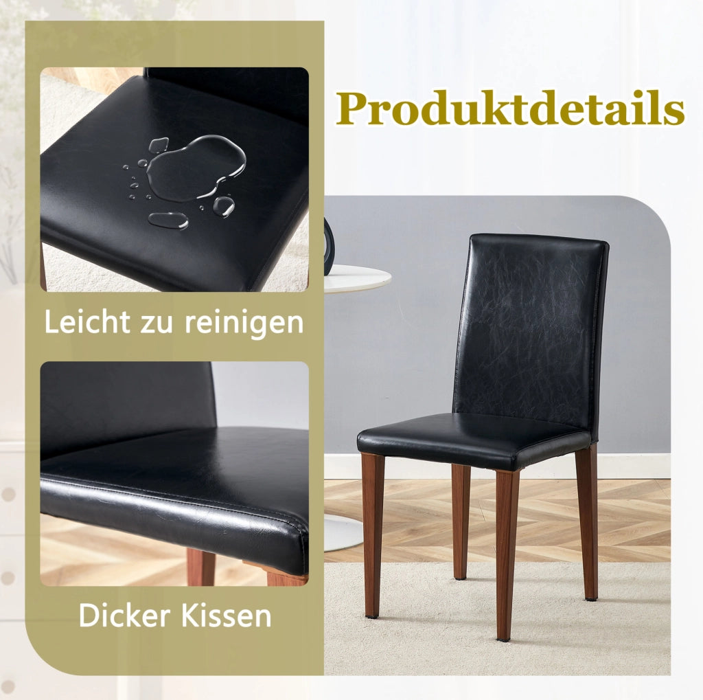 SEDIA da pranzo Set da 4 pezzi 90 cm PU nero gambe effetto noce