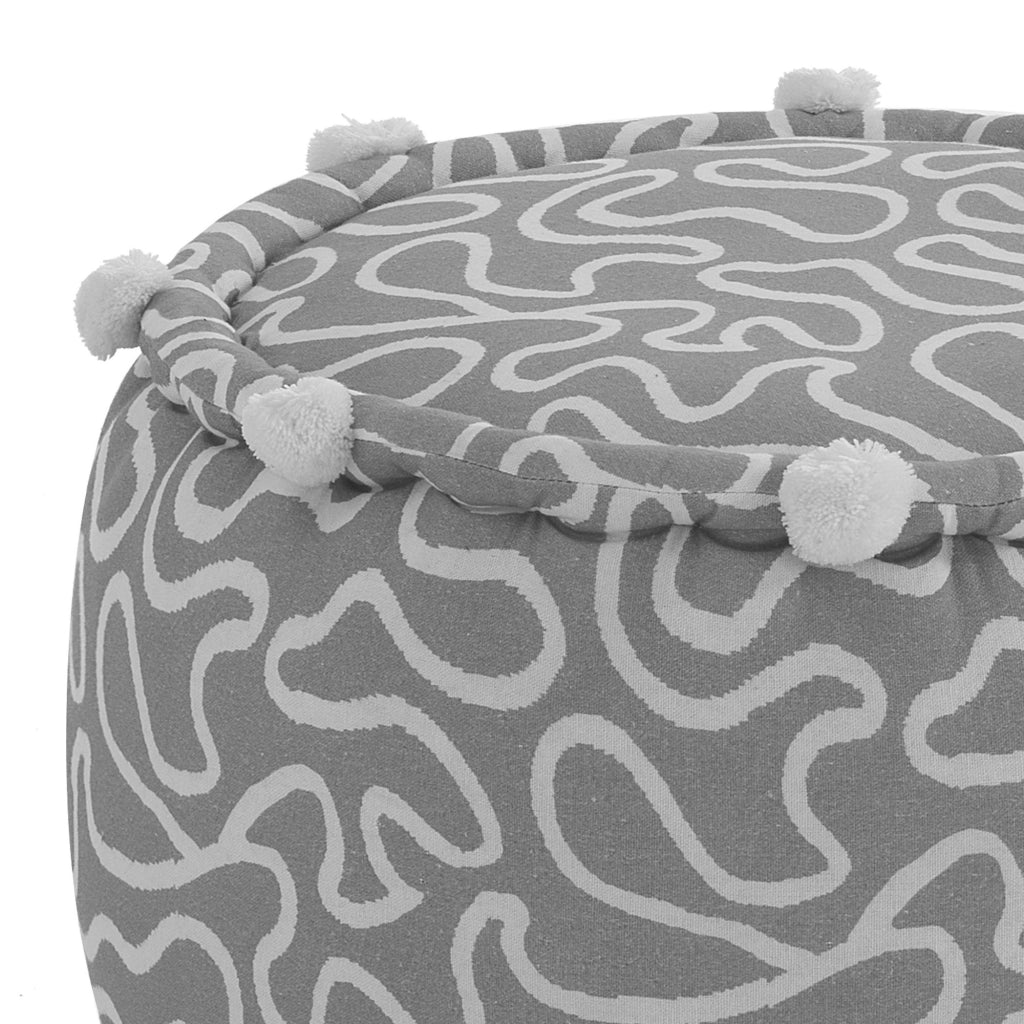 Pouf rotondo in cotone grigio e bianco non sfoderabile