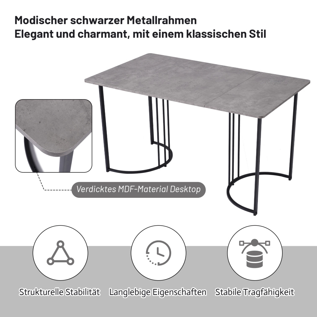 Tavolo da pranzo moderno con piano effetto marmo e gambe in metallo, per cucina e soggiorno, grigio, 140 × 80 × 75 cm
