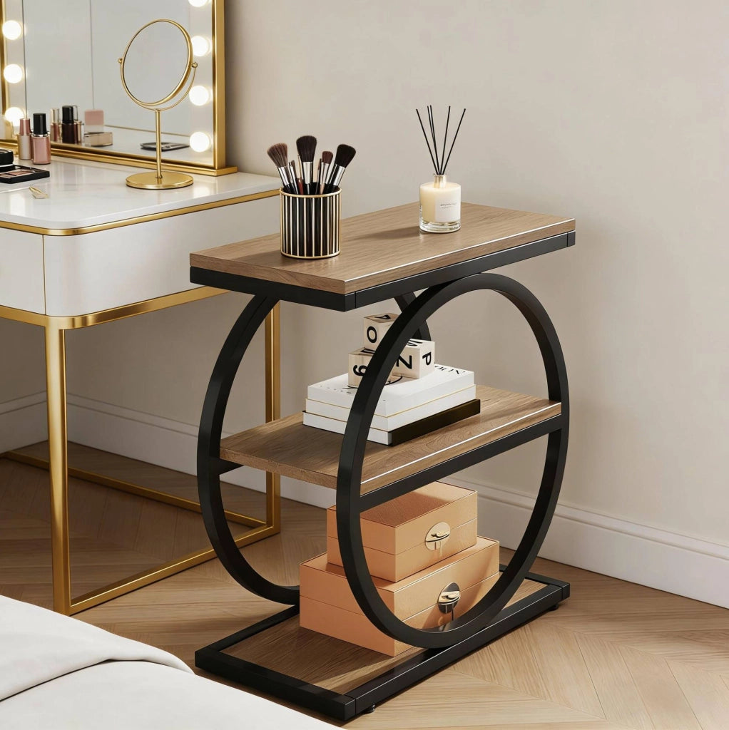 TAVOLINO 3 ripiani stile industriale MDF e metallo Nero/Marrone