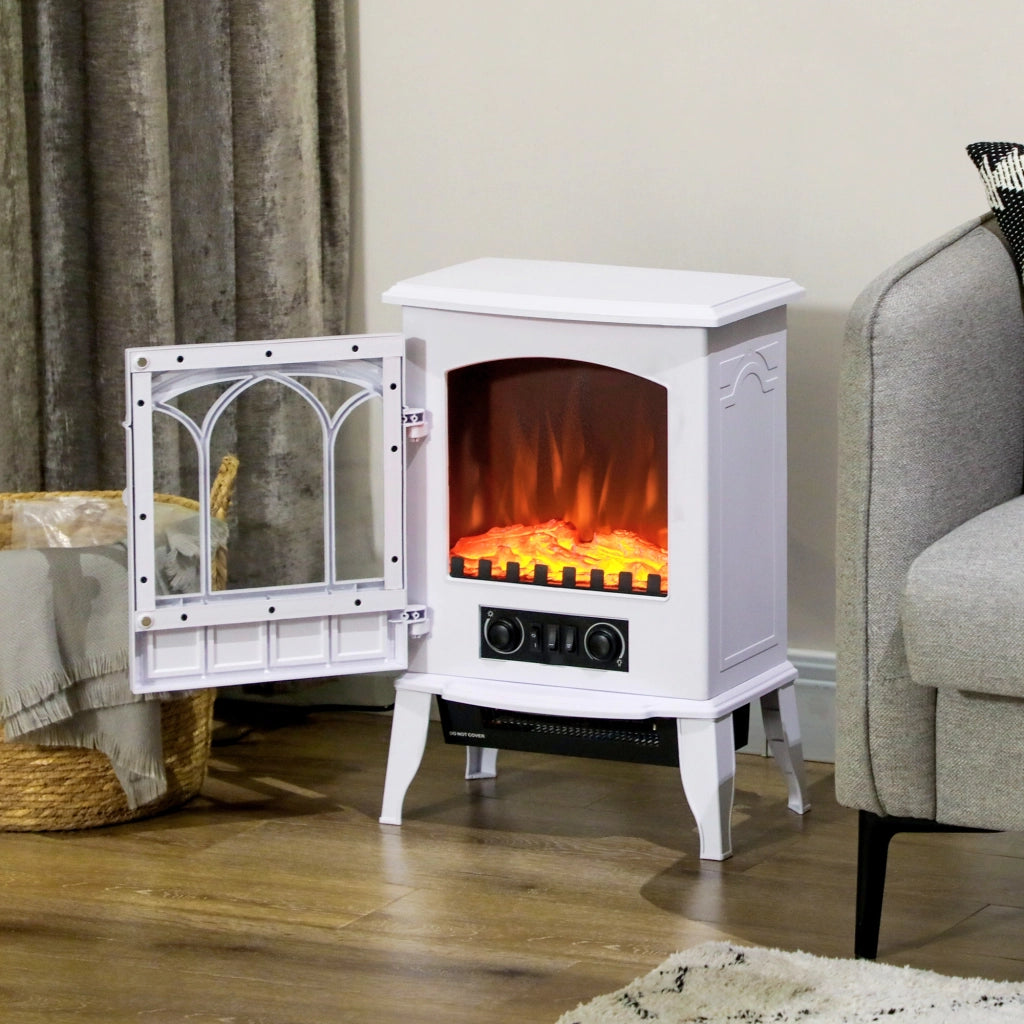 Camino da Terra Elettrico Potenza 1000W / 2000W con Effetto Fiamma Regolabile, 39x23x56.5cm, Bianco