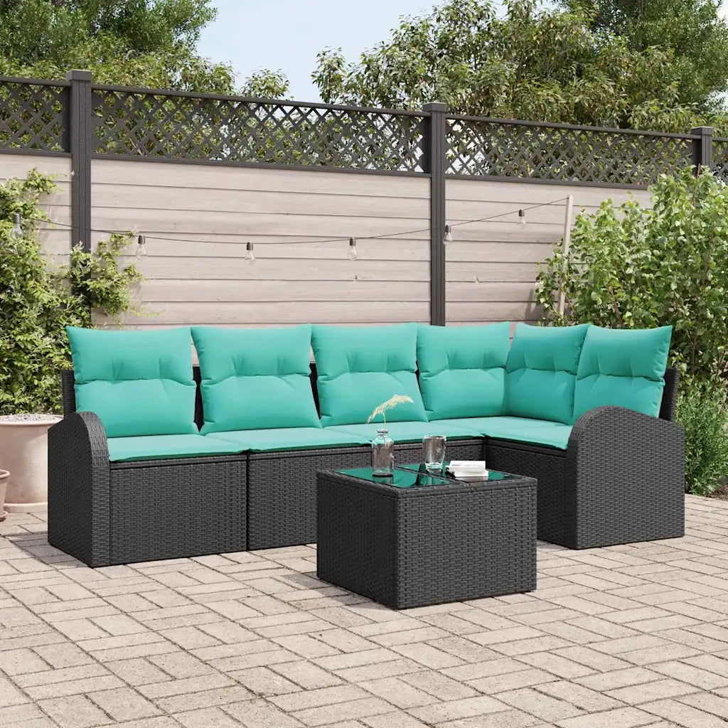 Set Divano da Giardino 6 pcs Nero e Turchese polyrattan 3354725