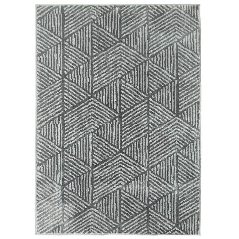 Tappeto da soggiorno 150 × 80 cm lavabile in lavatrice in polipropilene grigio scuro con righe geometriche moderne