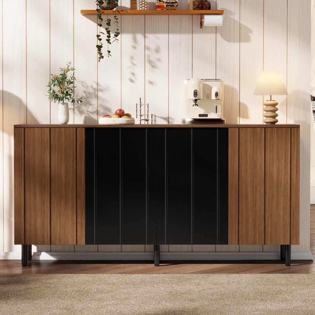 Credenza Cucina 160 cm Mobile Buffet 4 Ante Sideboard Noce e Nero