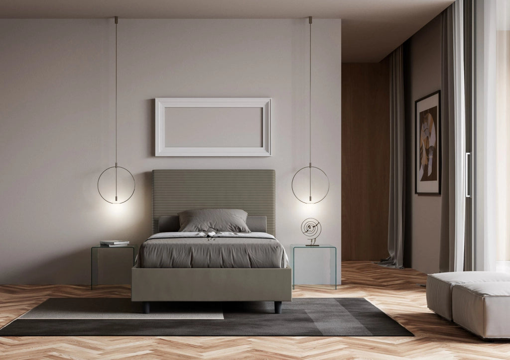 BS COM Letto una piazza e mezza con rete imbottito 120x200 similpelle cappuccino