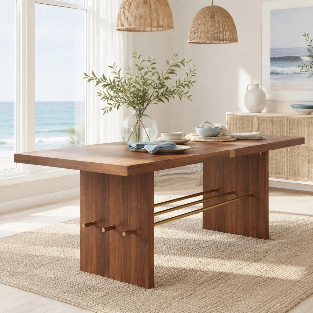 Tavolo da pranzo 180x75 cm in MDF noce e oro