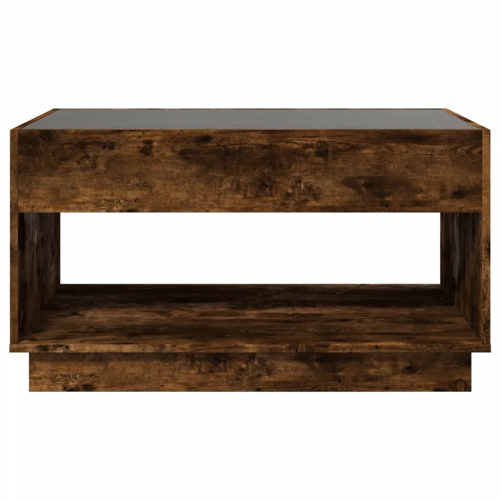 Tavolino da Salotto con LED Infinity-Tavolino da soggiorno Rovere Fumo 90x50x50 cm