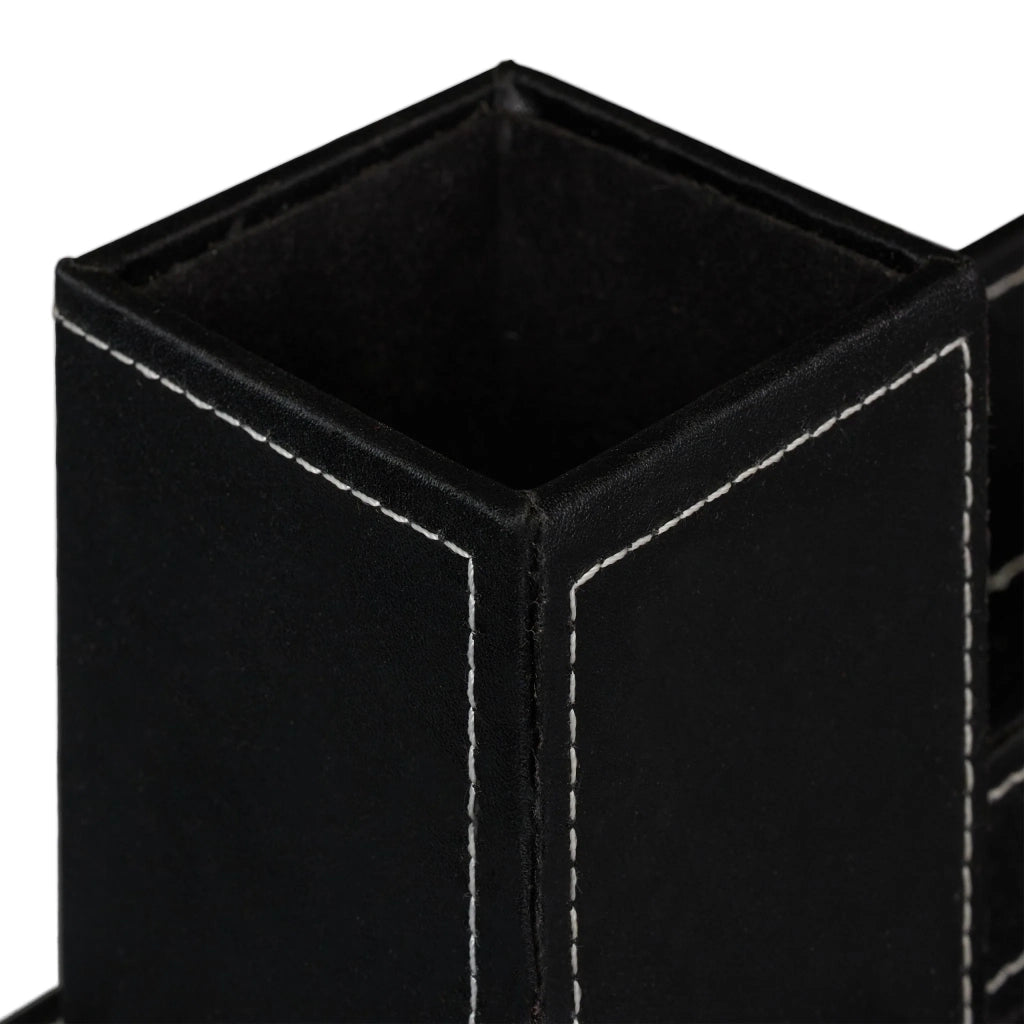 Moderno organizer da scrivania per biglietti da visita 20 x 10 x 10 cm elegante contenitore effetto pelle nera 13_0012145