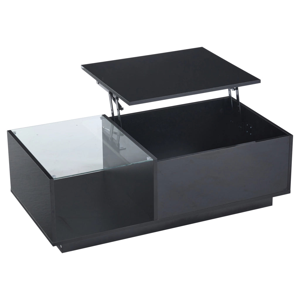 Tavolino da Caffè Alzabile con LED; Vano Nascosto e 2 Cassetti per Soggiorno in Truciolare Nero 100×50×33 cm