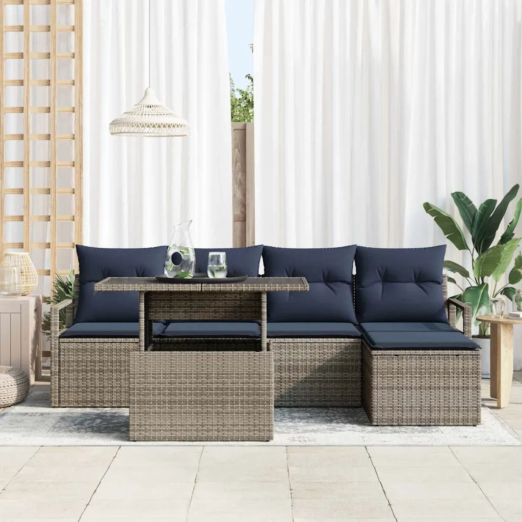 Set Divano da Giardino con cuscino 6 pcs grigio e blu navy 3348811