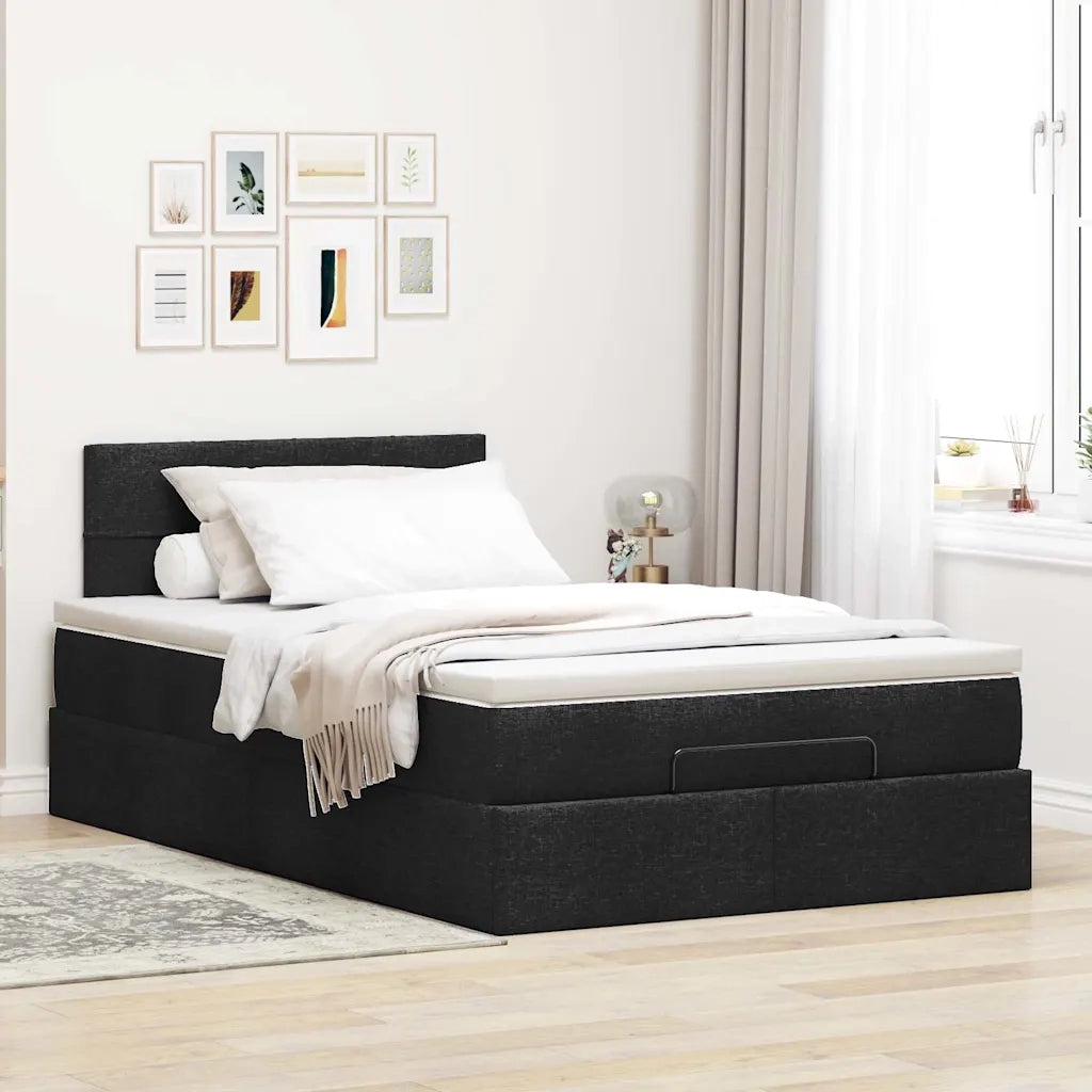 Pouf Letto con Materasso e LED Nero 120x190 cm in Tessuto 3312293