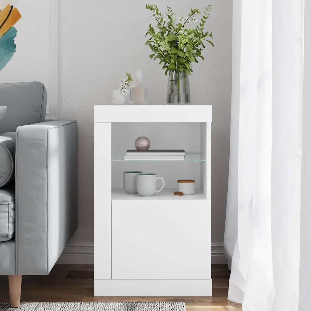 Armoire latérale avec éclairage LED blanc bois d'ingénierie
