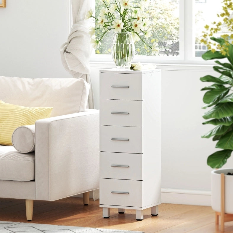 Mobile bagno stretto con 5 cassetti; bianco
