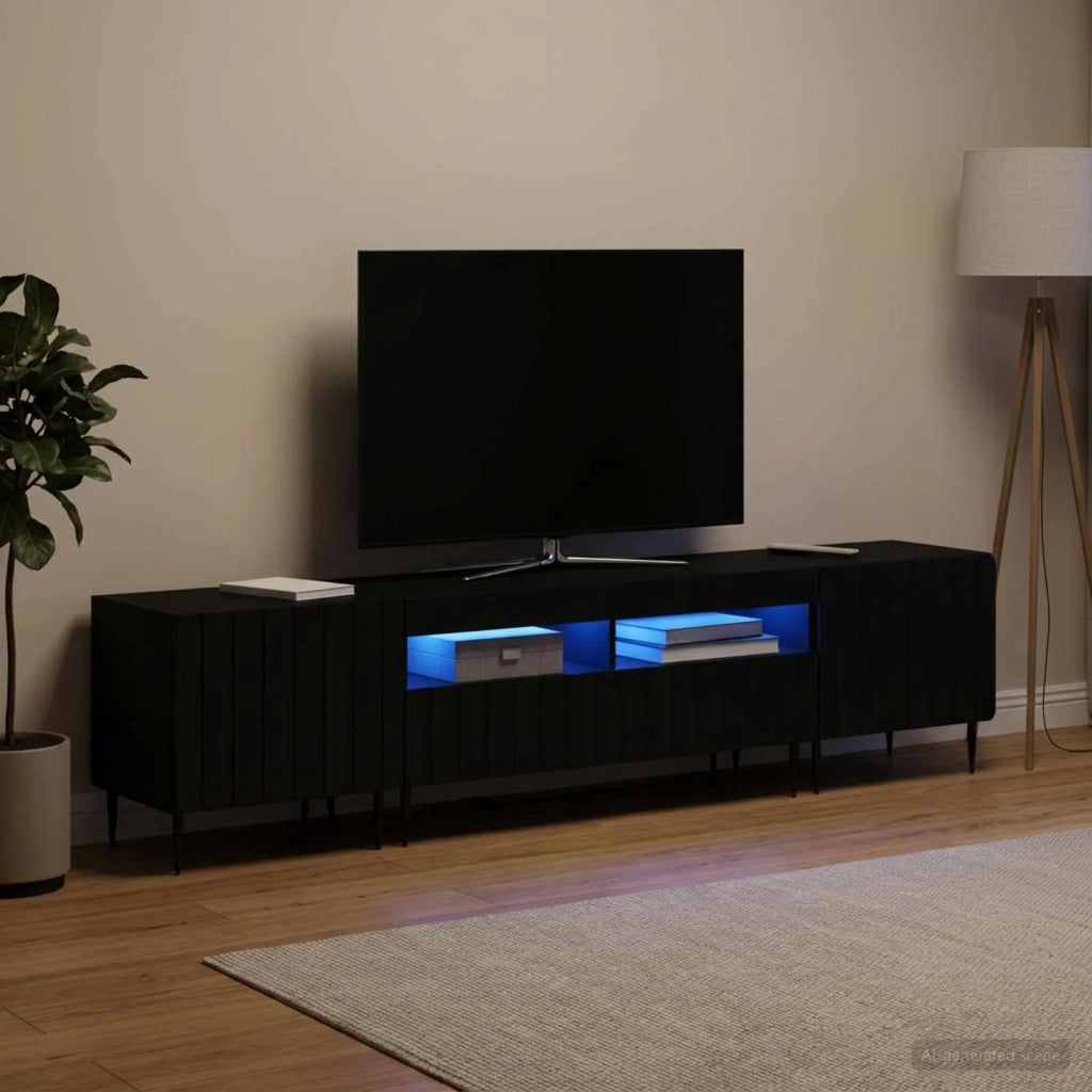 Mobile TV LED a 3 pezzi ZWOLLE Nero Legno ingegnerizzato 3416513
