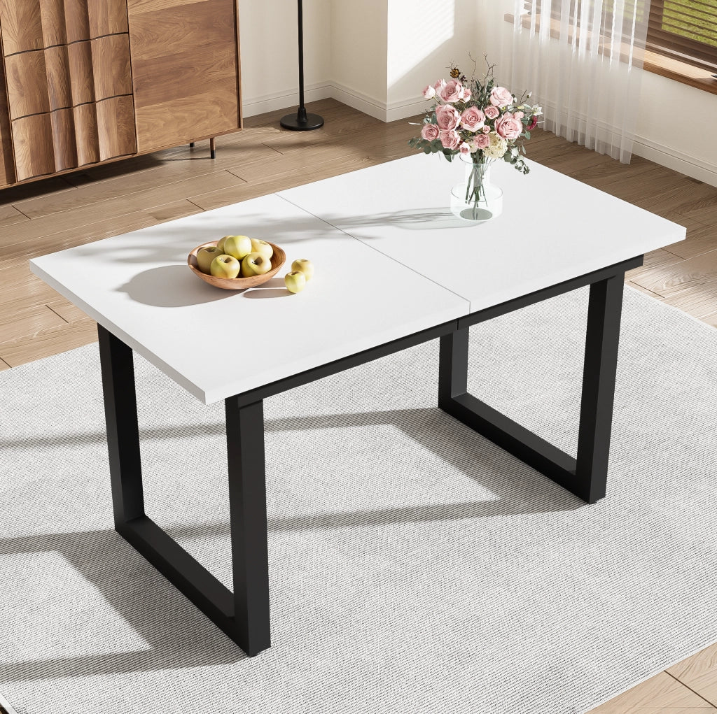 Tavolo da pranzo allungabile in MDF bianco e nero; stile industriale