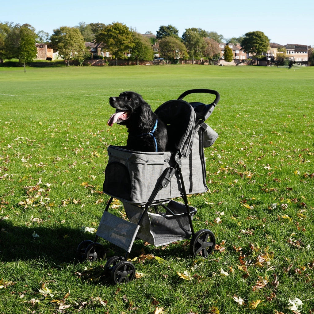Passeggino per animali Grigio con Borsa Organizer Pieghevole da Viaggio per Cani
