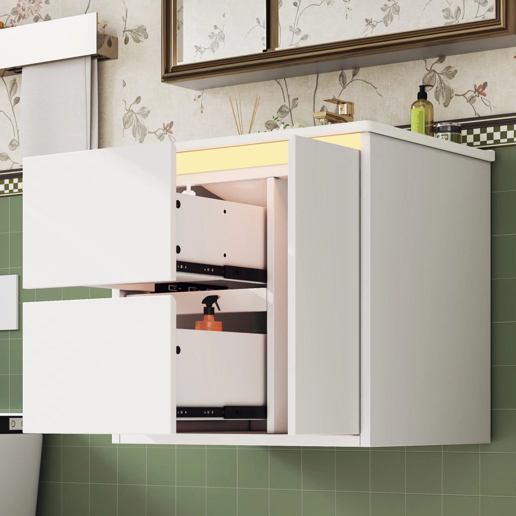 Mobile lavabo sospeso bianco con lavabo integrato e LED sensore