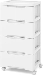 Carrello di Stoccaggio con Ruote, Cassettiera Verticale con Cassetti, Armadietto Contenitore di Stoccaggio, Organizzatore di Plastica per Casa Ufficio (4 cassetti)