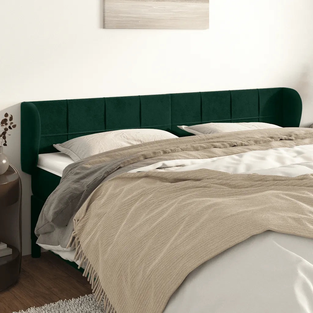 Testiera ad Orecchio-Testata con Orecchie Verde Scuro 203x23x78/88 cm in Velluto 667035