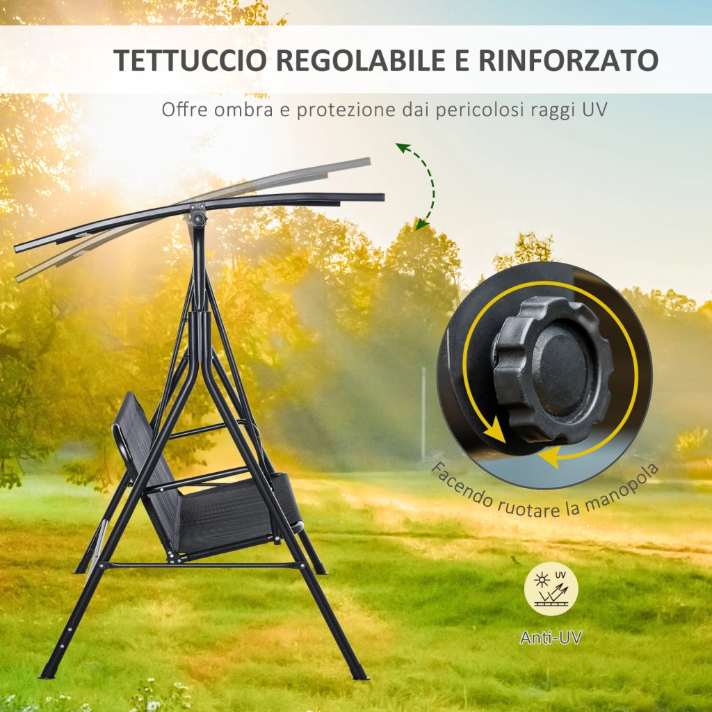 Dondolo Giardino 2 Posti ¨C Minimal ¨C Grigio Antracite, Metallo e Textilene, 172x110x155cm