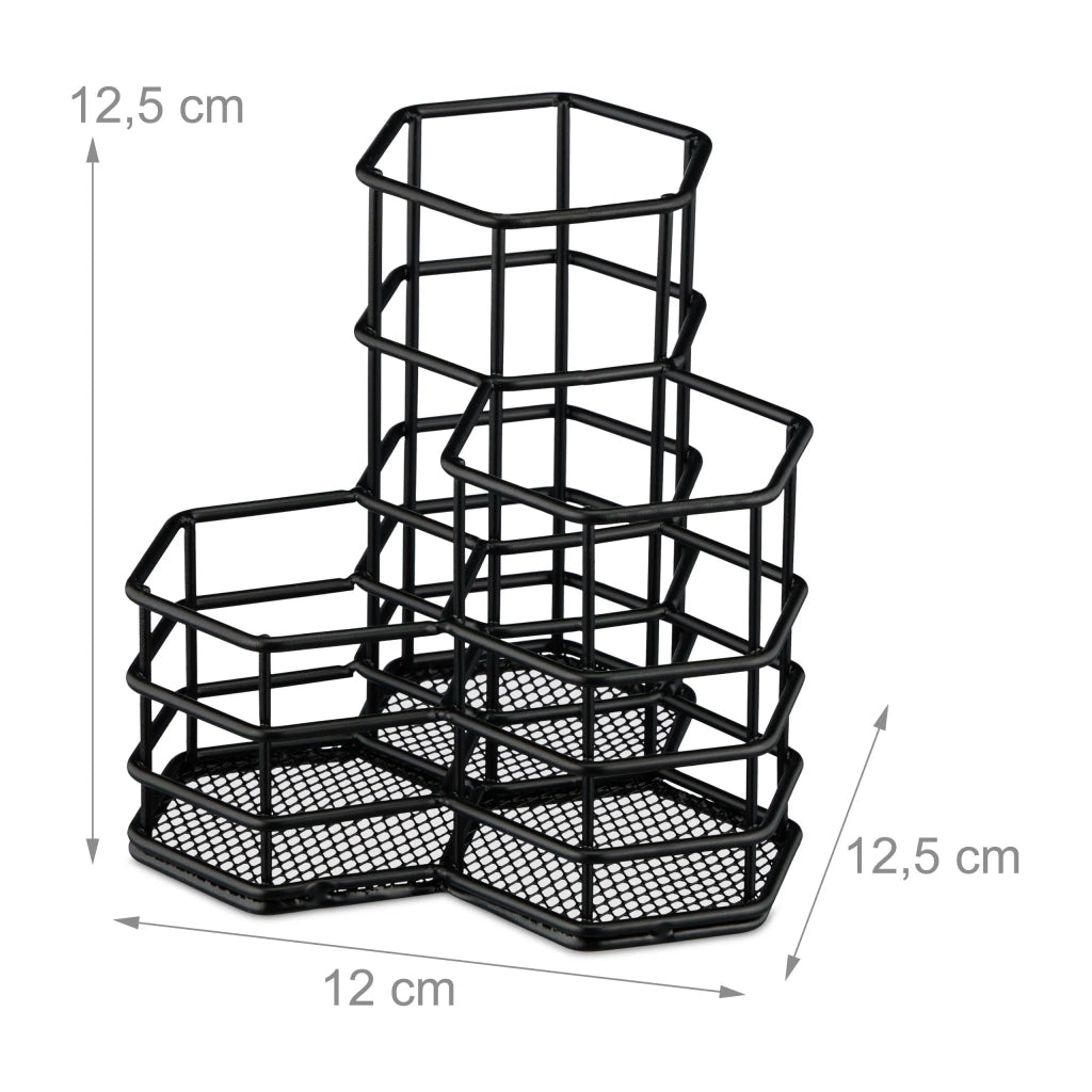 Organizer per pennelli da trucco 12,5 x 12 x 12,5 cm design moderno compatto bagno in metallo nero 13_0012877
