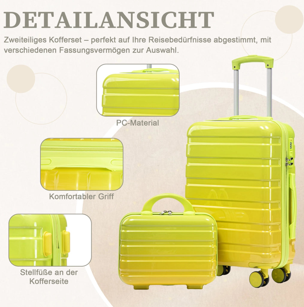 Set valigie rigide 20" e 14" con lucchetto a combinazione e beauty case verde